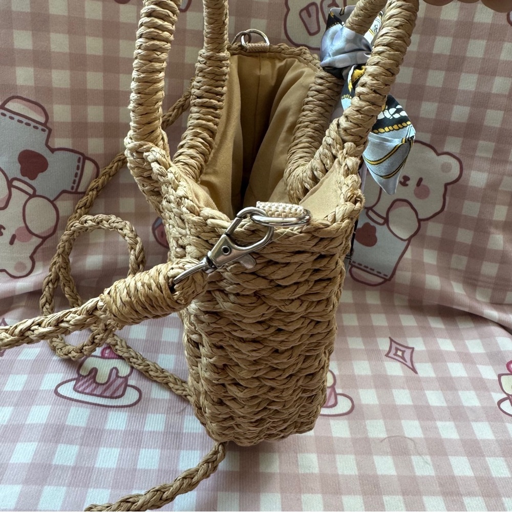 Saint Laurent Woven Tan Straw Tote & Crossbody Bag - Picture 8 of 11